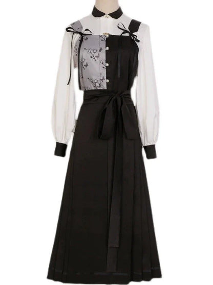 Suspenders Vest China + Blouse Flower Bi-color Asymmetrical Dark