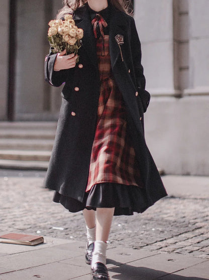 Layered + Ruffle Check Shirt Retro Ribbon Elegant + Shoulder Dress Suit Ruffle Black Sleeve Accessories