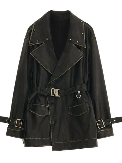 レザージャケット ストラップウエスト ポリッシュ ウィンドブレーカー