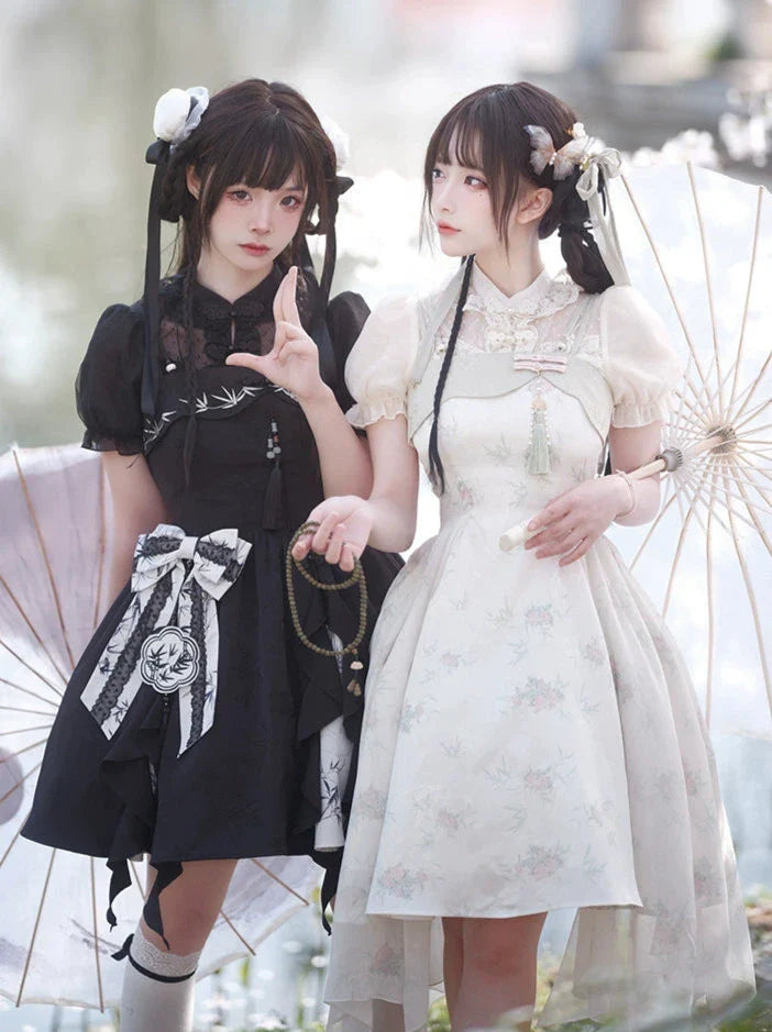 Kleid China Print Bambus Vorbestellung Blumen Blumen Hosenträger