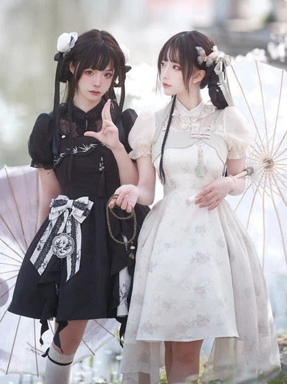 Kleid China Print Bambus Vorbestellung Blumen Blumen Hosenträger