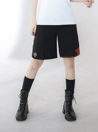 Shorts T-Shirt White Embroidery Summer V-Neck