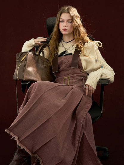 Langer Retro-Jeansrock mit Falten