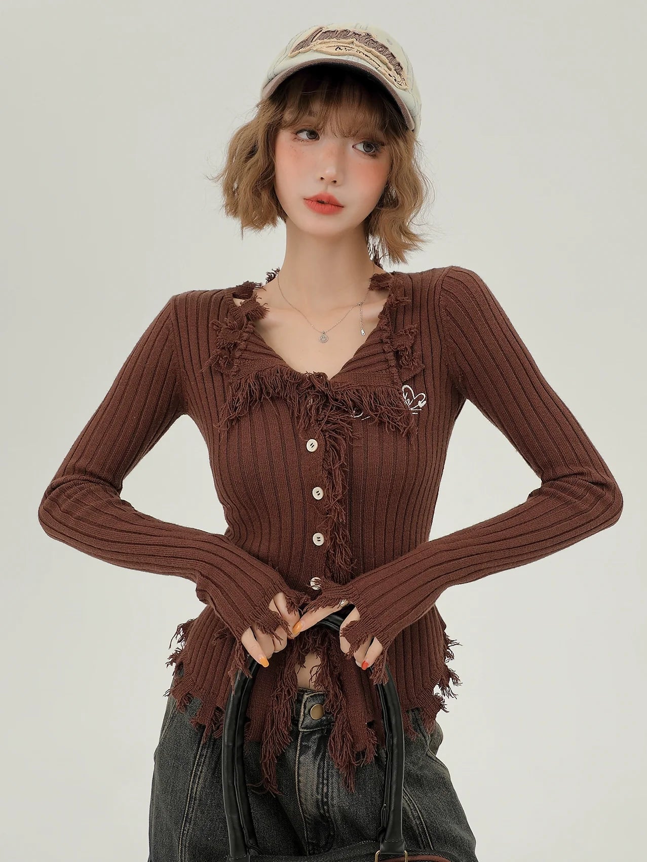 スリムアメリカンタッセルレトロカーディガンブレストシングル