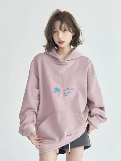 Kapuzenpullover mit Grafik und Schmetterlingsmotiv