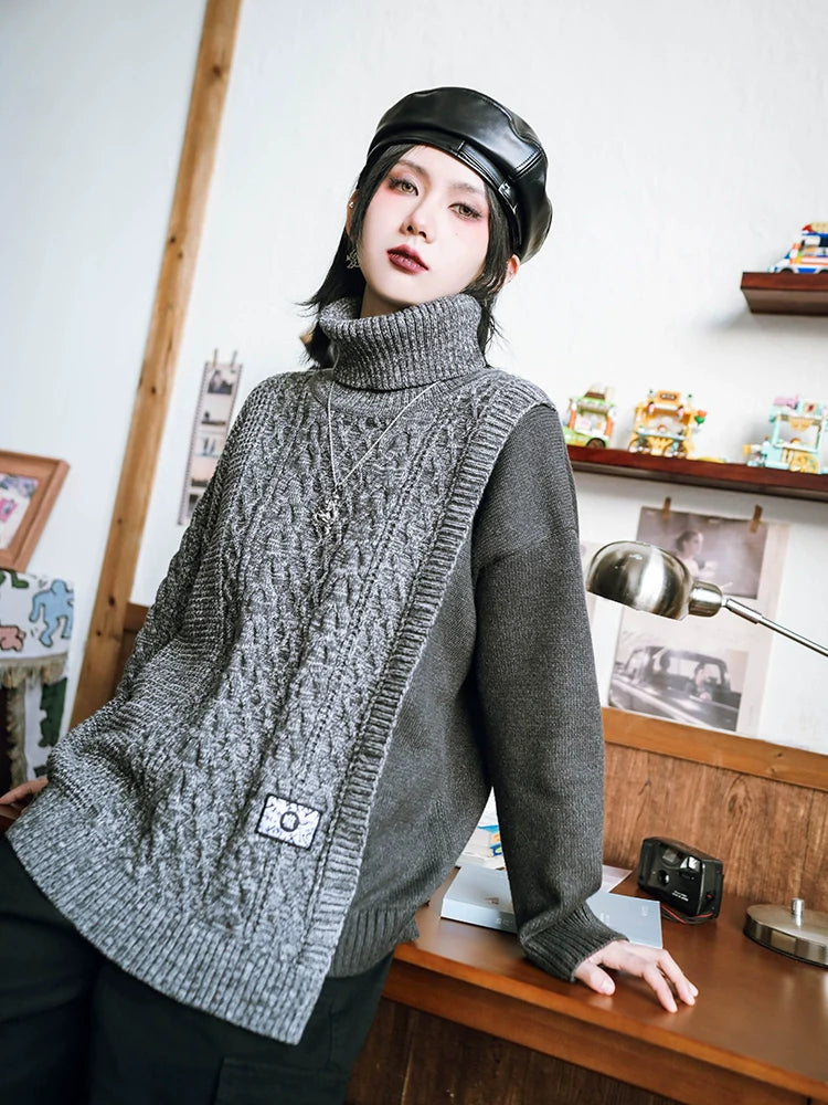 Loose Knit Turtleneck Block Color
