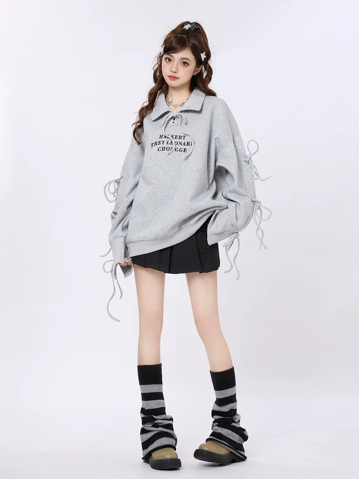 Polo Strap Design Sweatshirt Loose Collar