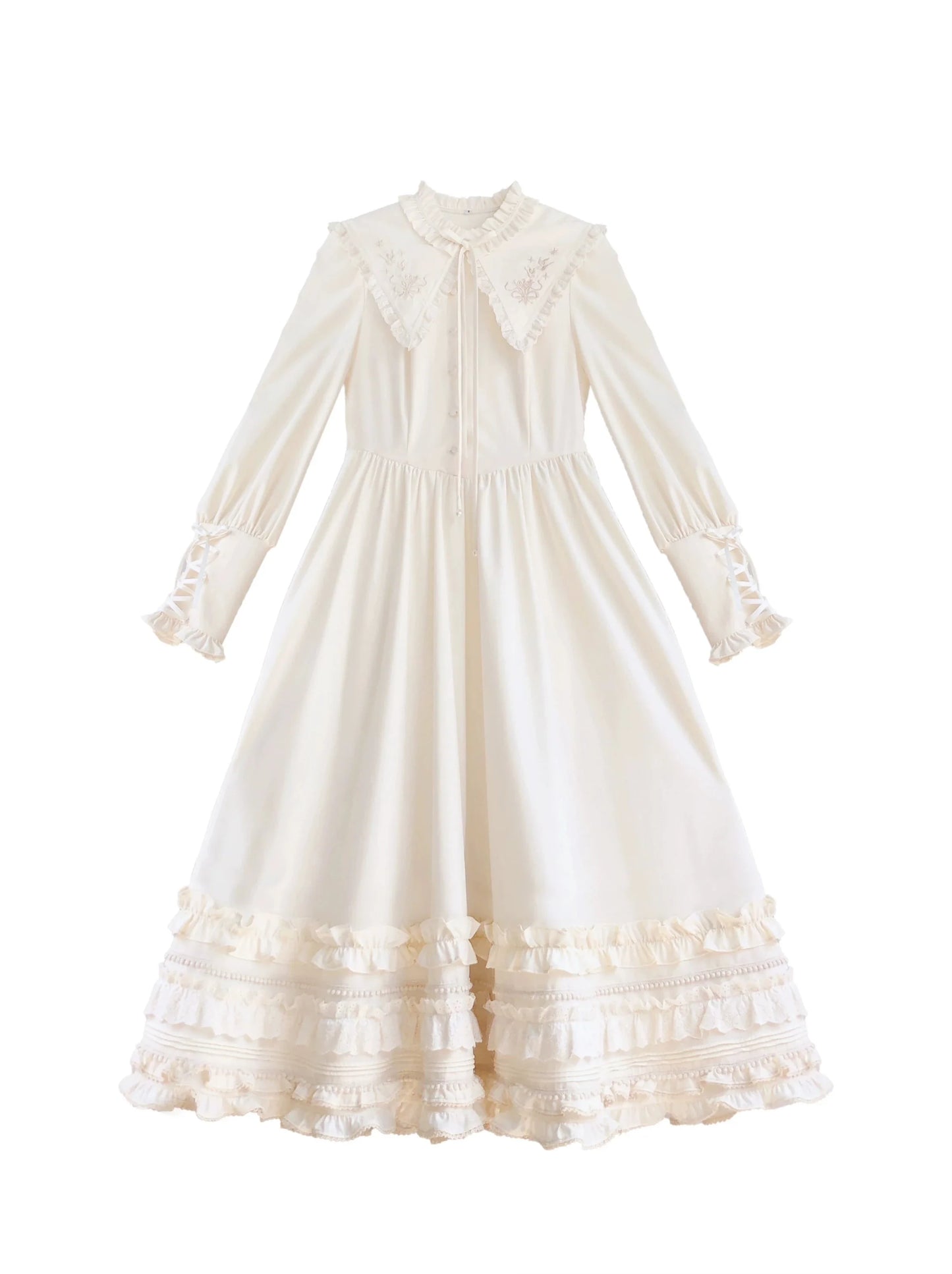 French Vintage Waist Dress Romantic Embroidery Ribbon