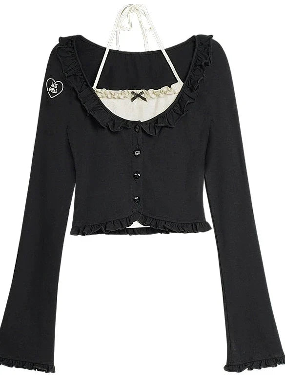 ホルターネックカーディガン フェイクフリル 2枚セット