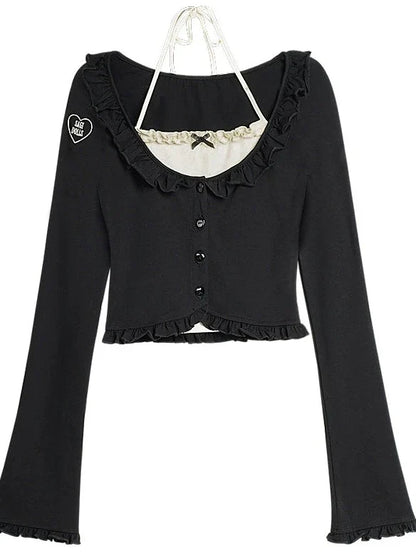 ホルターネックカーディガン フェイクフリル 2枚セット