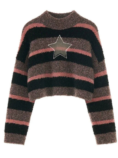 Star Center Neck High Knit Striped