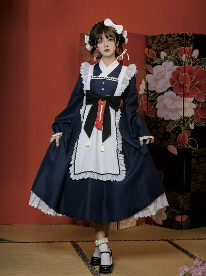 Kleid Schleife Maid Retro Rüschen Groß