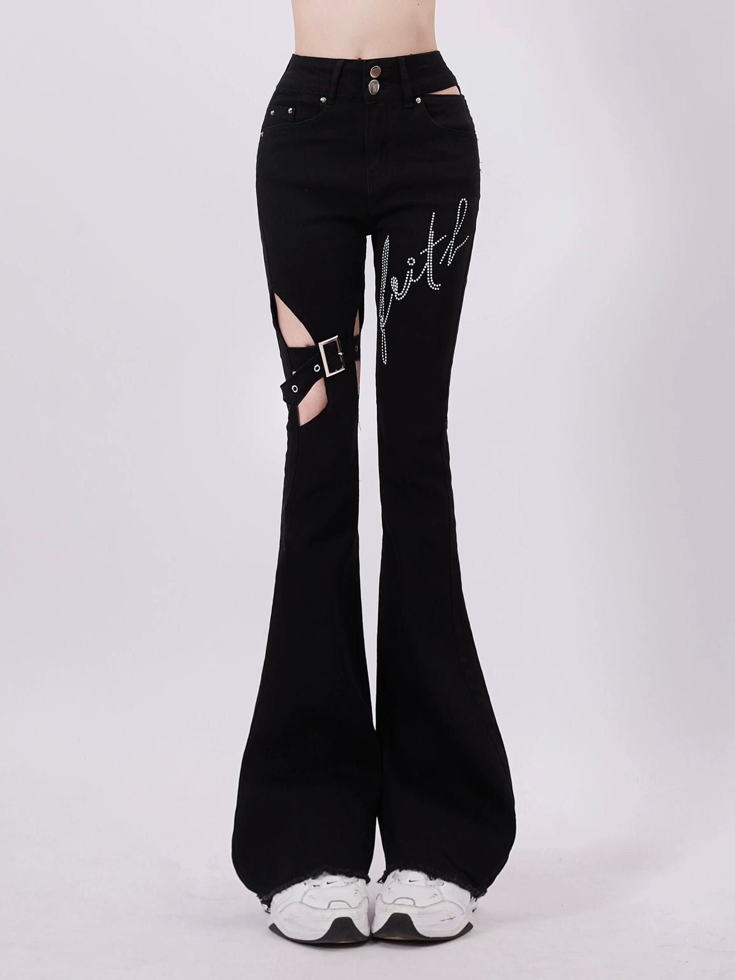 Open Pants Belt Dark Design Flared