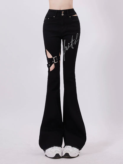 Open Pants Belt Dark Design Flared