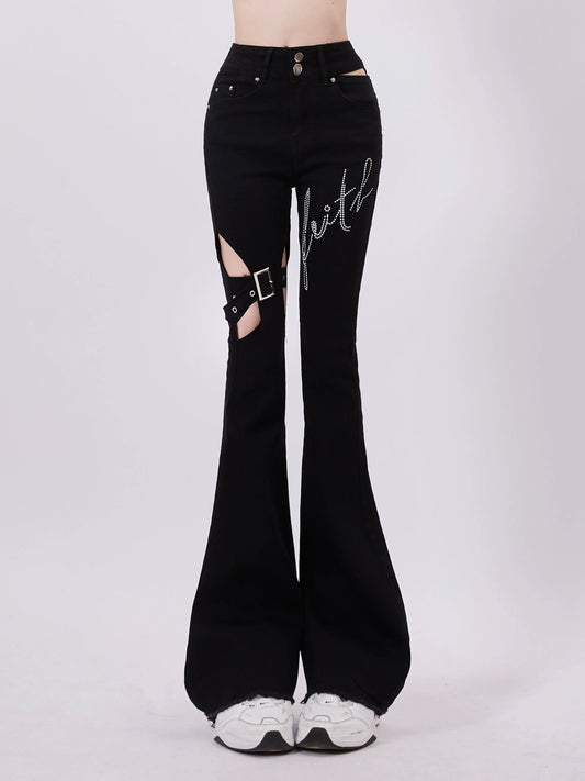 Open Pants Belt Dark Design Flared