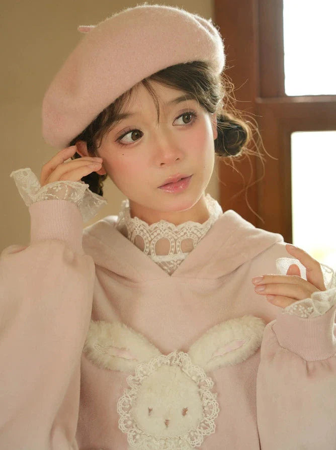 Hoodie Ears 3D Velvet Pink Bunny