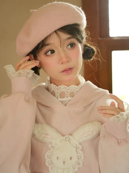 Hoodie Ears 3D Velvet Pink Bunny