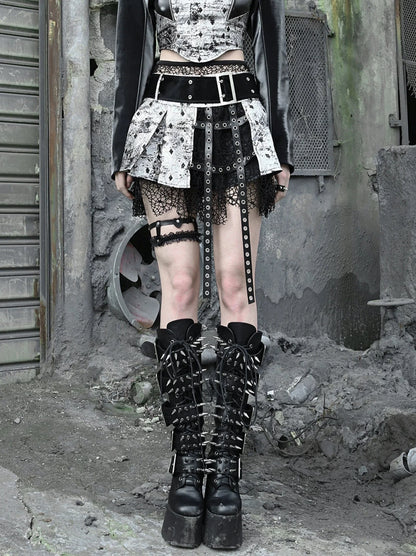 Culottes Liquid Pleated Fishnet Punk Goth Invasion Miniskirt PU