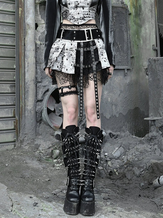 Culottes Liquid Pleated Fishnet Punk Goth Invasion Miniskirt PU