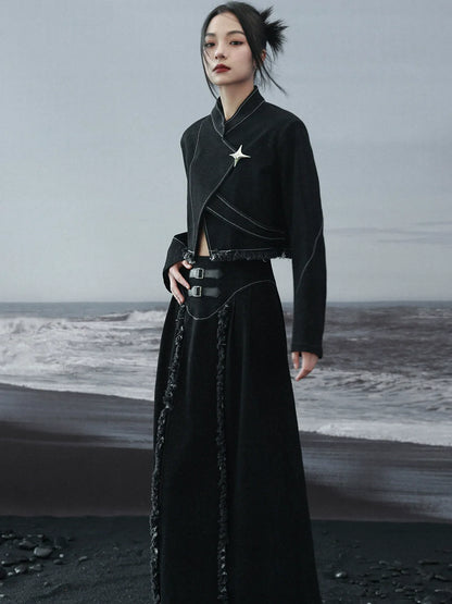 Taillenoberteil, kurz, kontrastierend, locker, Fransen, hohe Farbe