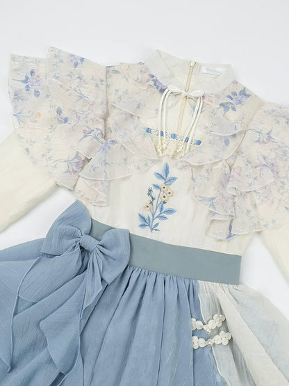 中国風フェイクイレギュラー刺繍ツーピースドレス