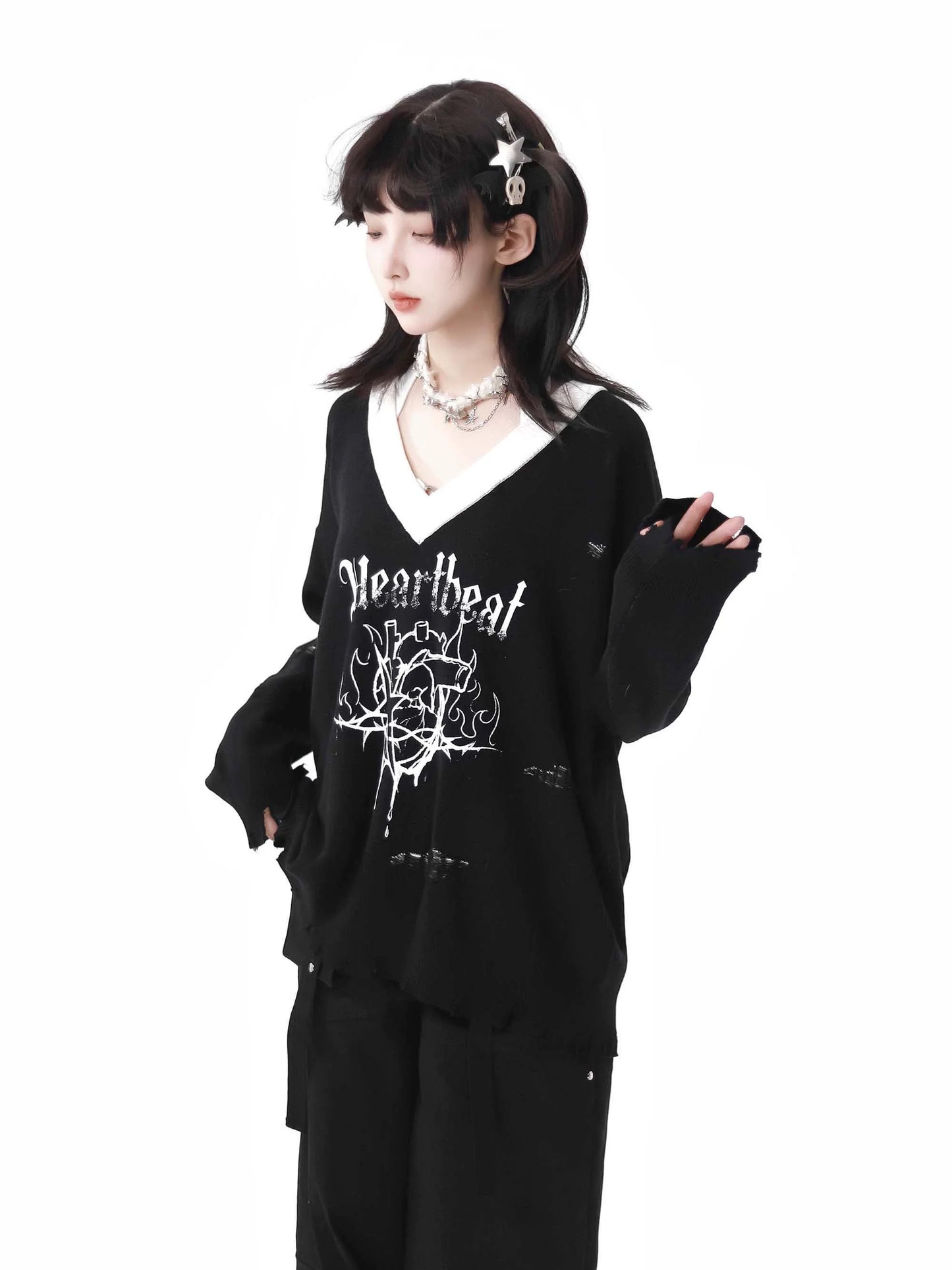 トップス ダーク スプリング ニット キャミソール プリント Vネック ホルターネック ボウ サマー