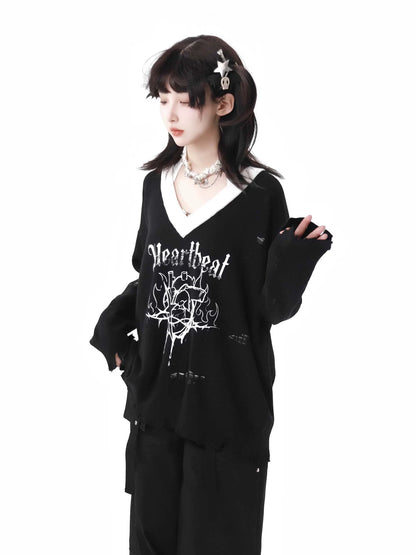 トップス ダーク スプリング ニット キャミソール プリント Vネック ホルターネック ボウ サマー