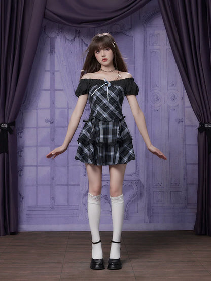 Puff Sleeve College Top Style Skirt