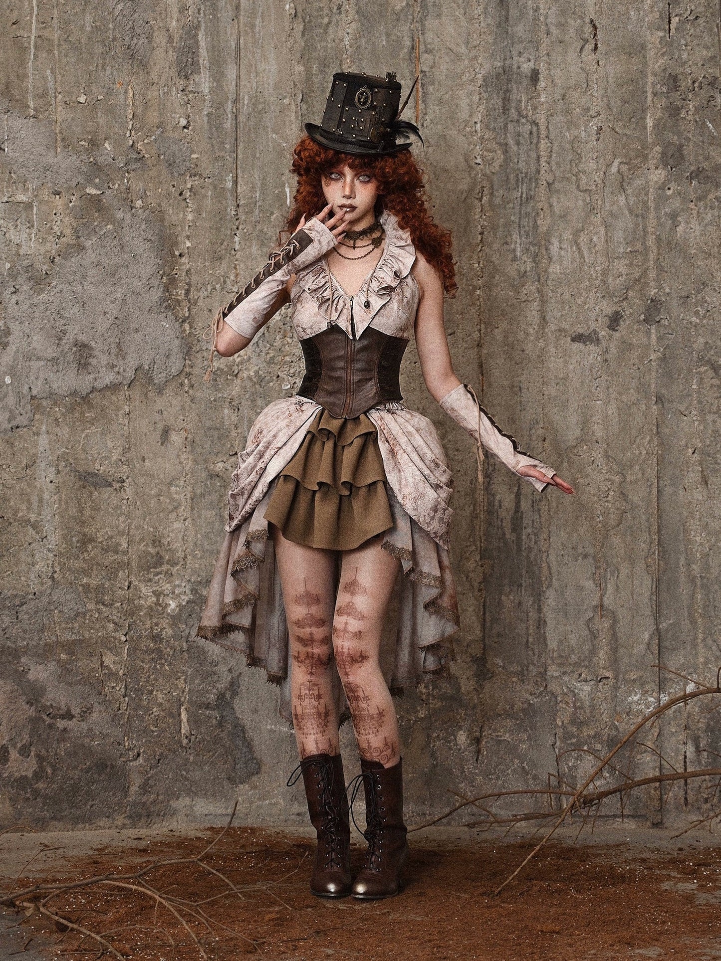 Team Punk Ruffle Heart Tie Collar Dye Top Retro Vest