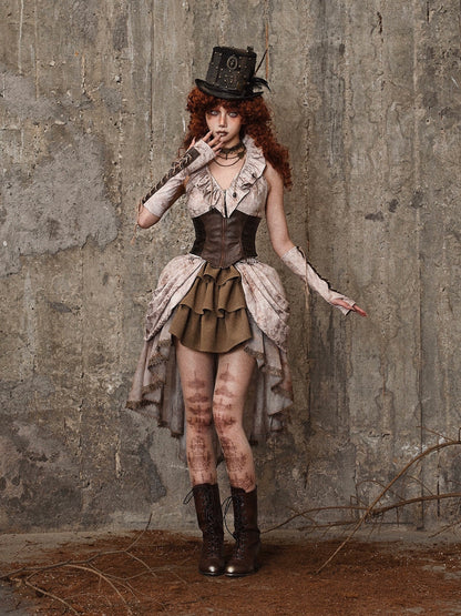 Team Punk Ruffle Heart Tie Collar Dye Top Retro Vest