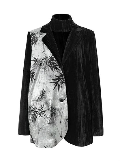 中国プリントジャケット コントラスト竹ベルベットカラースプライシング