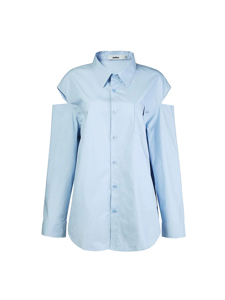Ice Long Schlitz Blau Schulter Shirt