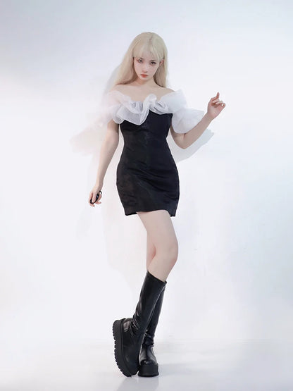 Voluminous Tulle Dress Tight Flared