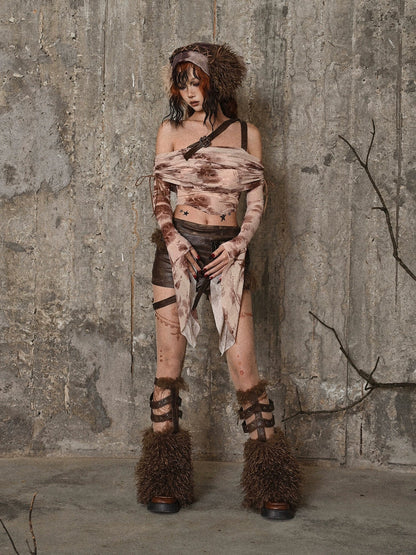 Bedrucktes Top Hot Rose Girl Mesh Bottle Maillard