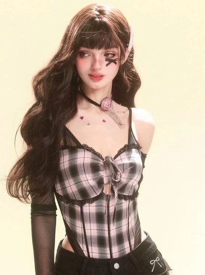 Black Check Sheer Top