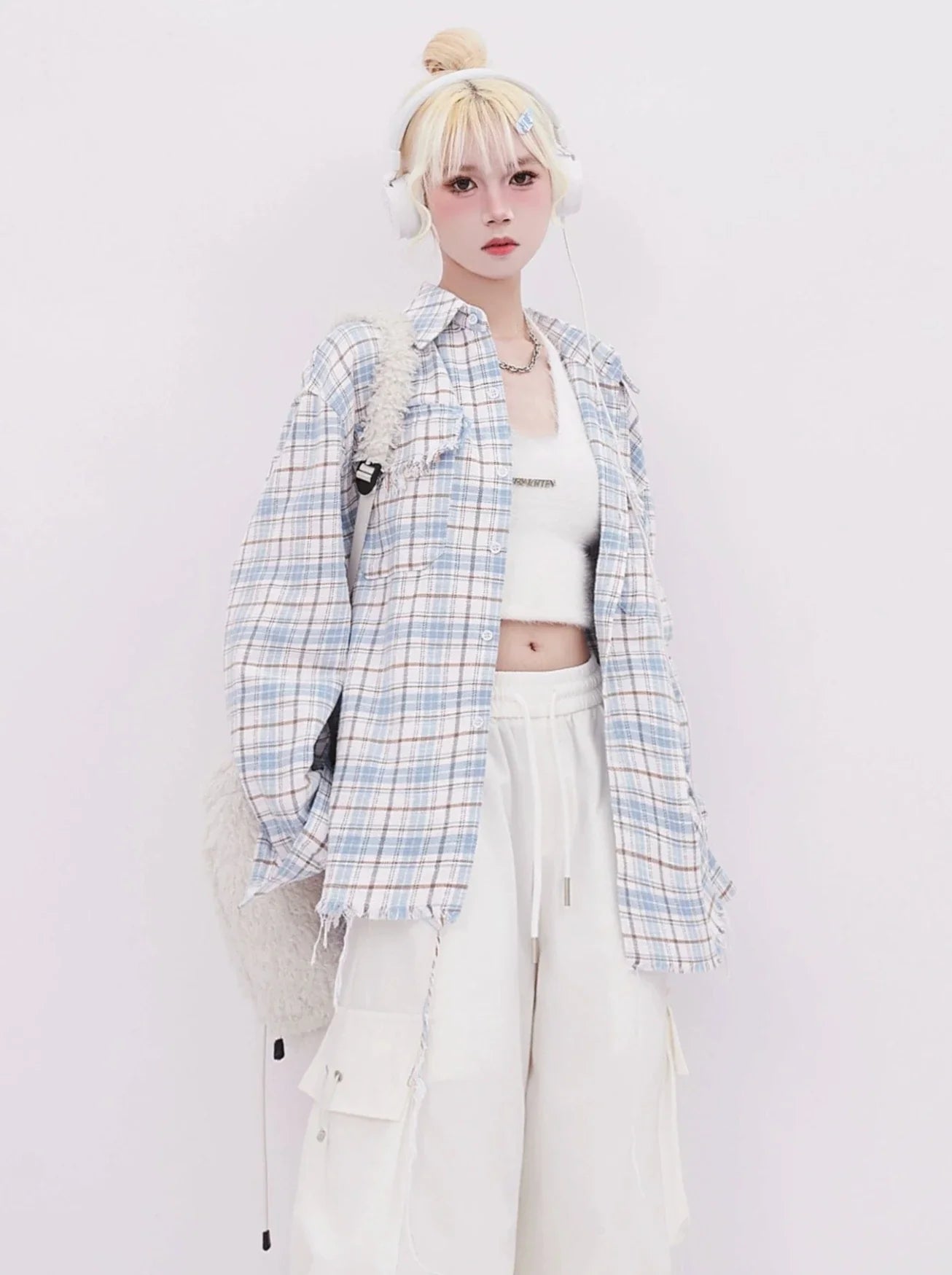 レトロシャツ オーバーチェック ブルー