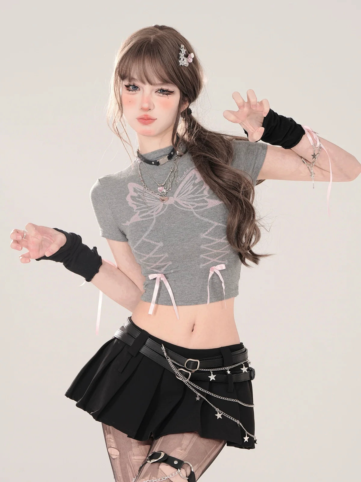 デザインTシャツ ショート スリム リボン