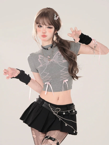 デザインTシャツ ショート スリム リボン