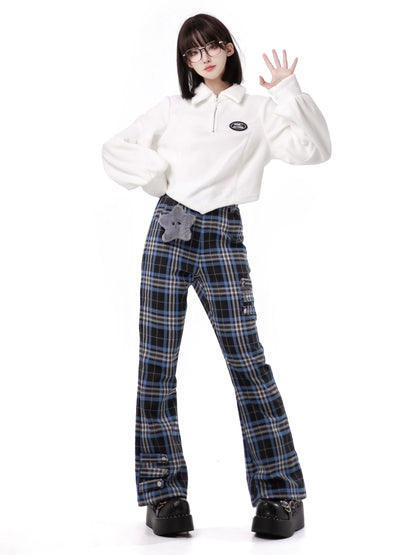 Nyar Star Gravity Velvet Katzenohr-Farjack+blau karierte Collegehose