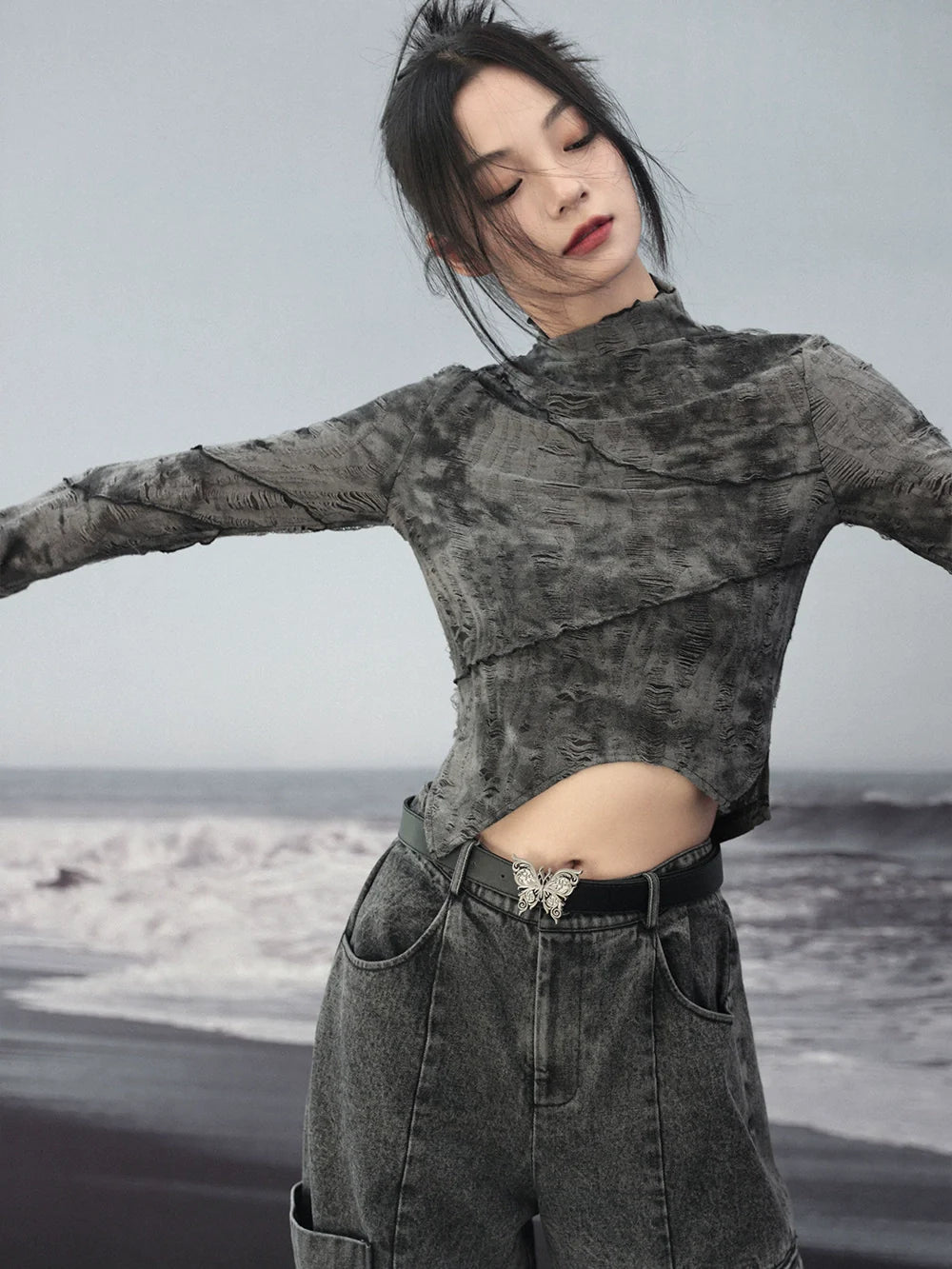 Asymmetrische Oberteile Print Retro Short