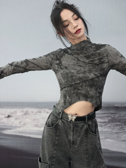 Asymmetrische Oberteile Print Retro Short