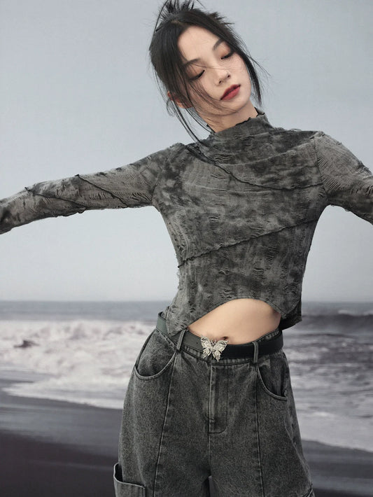 Asymmetrische Oberteile Print Retro Short