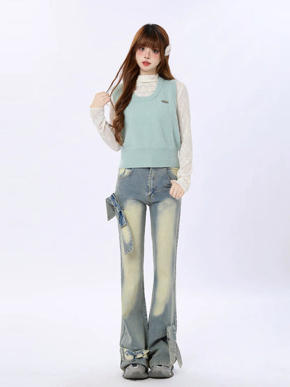 リボンスリムフレアデニム