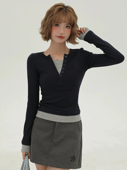 Faux Long Slim Simple Piece American T Two