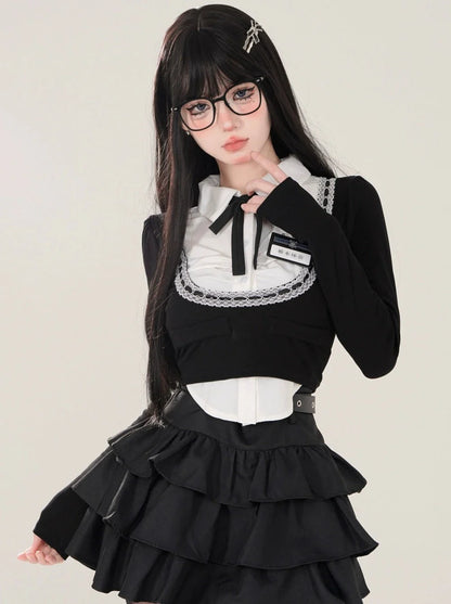 Shirt College French Open Neck Top