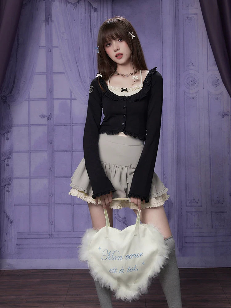 ホルターネックカーディガン フェイクフリル 2枚セット