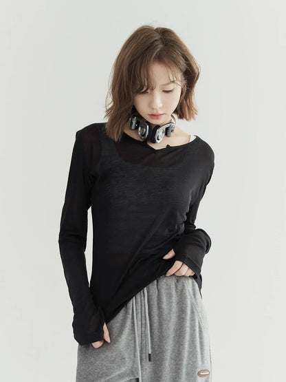 Open Neck Top Slim Sheer