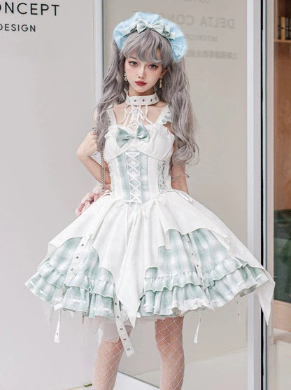 ドレスチェックパンクサスペンダーアクセサリーヘッドロックイレギュラーホルターネック