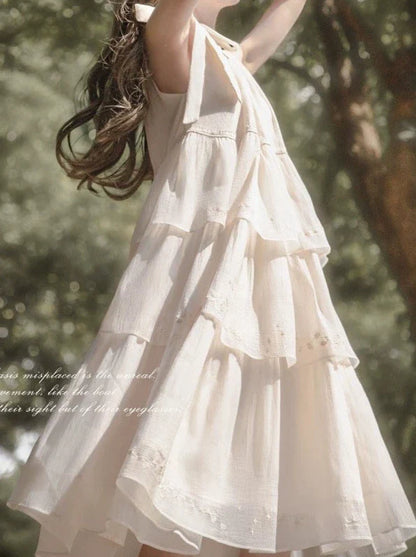 Embroidery Moonlight Cake Dress Neck Fairy Halter