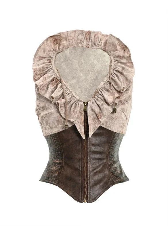 Team Punk Ruffle Heart Tie Collar Dye Top Retro Vest